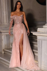 Showprettydess Strapless Tulle Long Mermaid Prom Dress with Sequins & Split-showprettydress