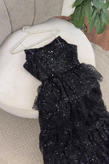 Showprettydess Stunning Black Sequined Sleeveless Strapless Long Prom Dress with Split & Ruffles-showprettydress