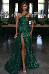 Showprettydess Stunning One-Shoulder A-Line Prom Dress with Tulle Side Split & Appliques-showprettydress