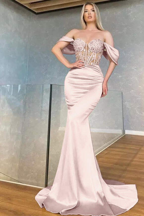 Showprettydess Sweetheart Long Off-the-Shoulder Mermaid Prom Dress with Beads-showprettydress