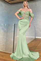 Showprettydess Sweetheart Long Off-the-Shoulder Mermaid Prom Dress with Beads-showprettydress
