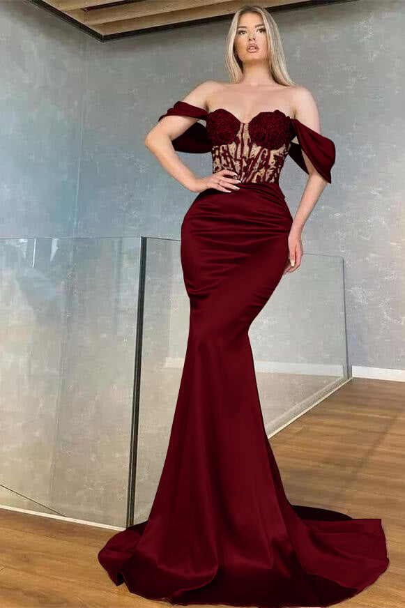 Showprettydess Sweetheart Long Off-the-Shoulder Mermaid Prom Dress with Beads-showprettydress