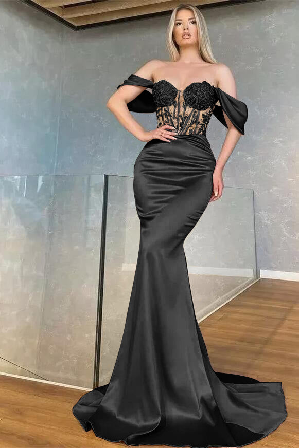 Showprettydess Sweetheart Long Off-the-Shoulder Mermaid Prom Dress with Beads-showprettydress