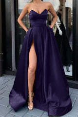 Showprettydess Sweetheart Long Prom Dress in Purple with Split & Pockets-showprettydress