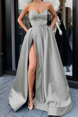 Showprettydess Sweetheart Long Prom Dress in Purple with Split & Pockets-showprettydress
