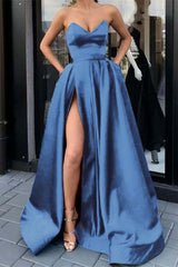 Showprettydess Sweetheart Long Prom Dress in Purple with Split & Pockets-showprettydress