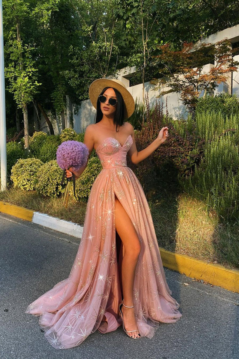 Showprettydess Sweetheart Pink Prom Dress with Long Split-showprettydress