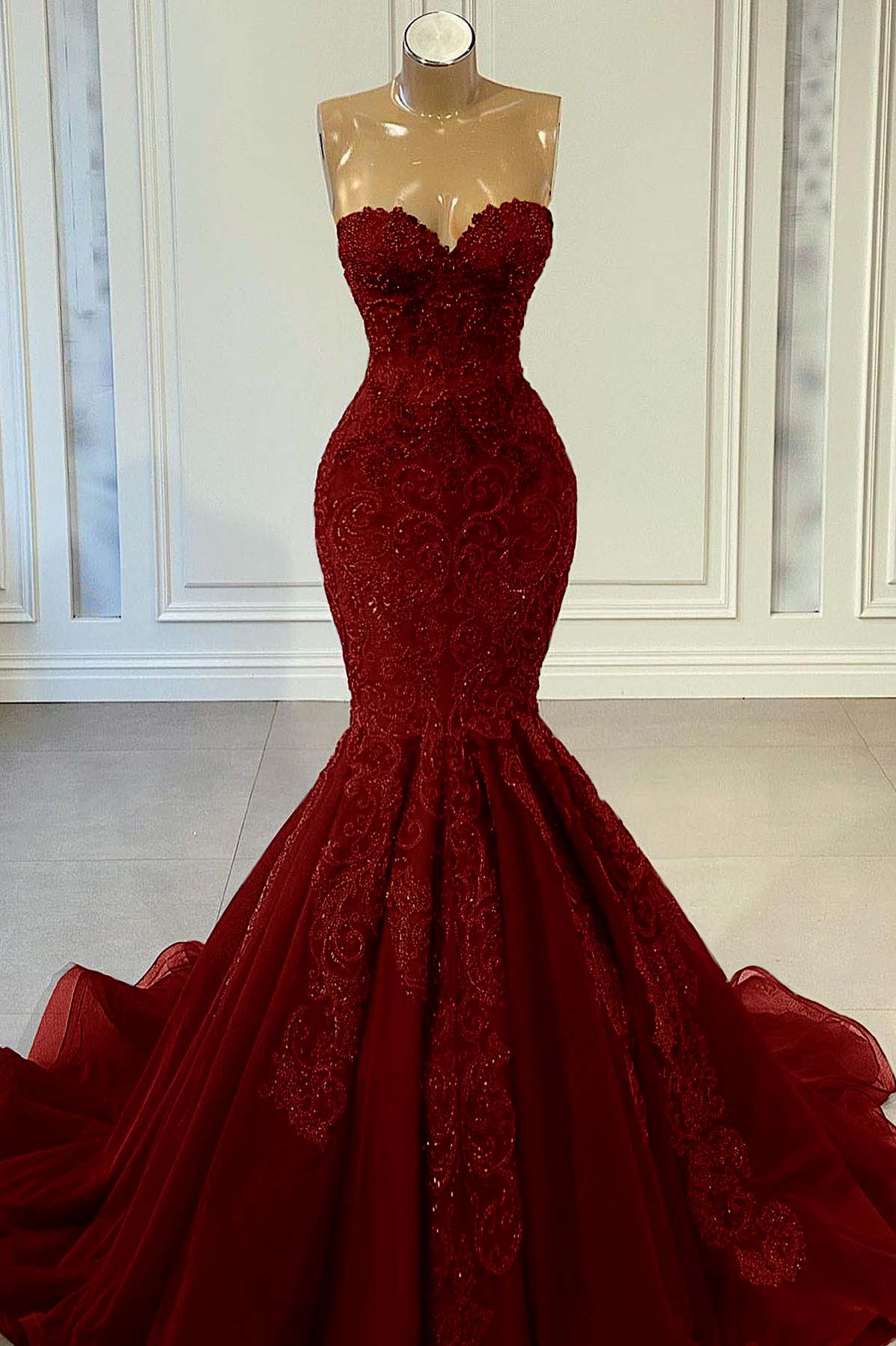 Showprettydess Sweetheart Red Sleeveless Mermaid Prom Dress with Beadings-showprettydress