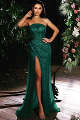 Showprettydess Violet Strapless Mermaid Prom Dress with Slit & Sequins Beads-showprettydress