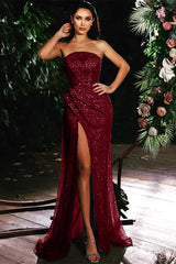 Showprettydess Violet Strapless Mermaid Prom Dress with Slit & Sequins Beads-showprettydress