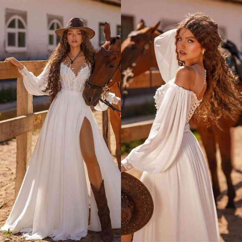 Showprettydess White Long Sleeve A-Line Prom Dress, Soft Fit-showprettydress