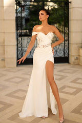 Showprettydess White One-Shoulder Long Prom Dress Sleeveless with Split-showprettydress