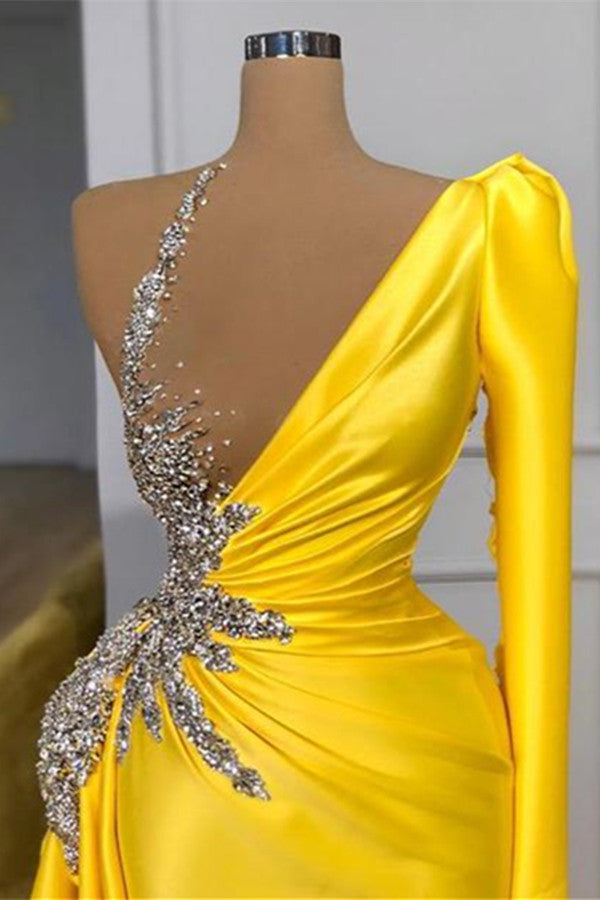 Showprettydess Yellow Mermaid Prom Dress with Long Sleeves-showprettydress