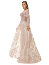 Showprettydress Design | Champange Sparkle Beaded Long Sleeves Prom Dresses with Overskirt-showprettydress