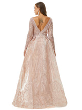 Showprettydress Design | Champange Sparkle Beaded Long Sleeves Prom Dresses with Overskirt-showprettydress