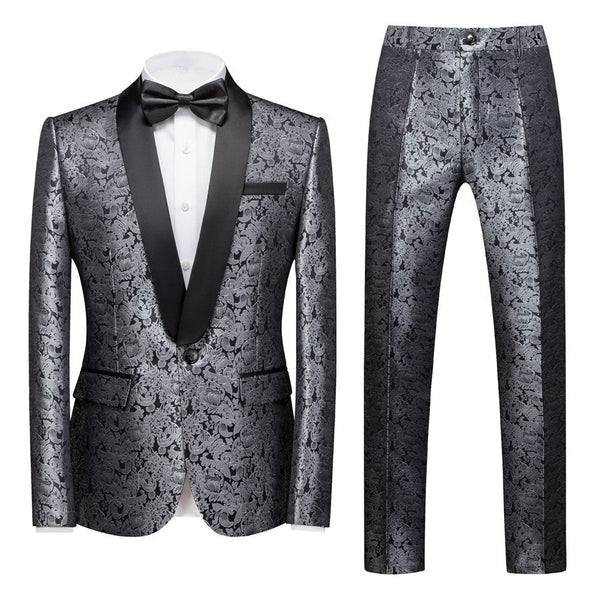 Silver Shawl Lapel Custom design One Button Jacquard Weddig Tuxedo for Men-showprettydress