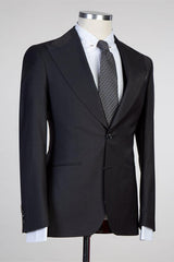 Simple Black Peaked Lapel Fashion Slim Fit Formal Men Suits-showprettydress