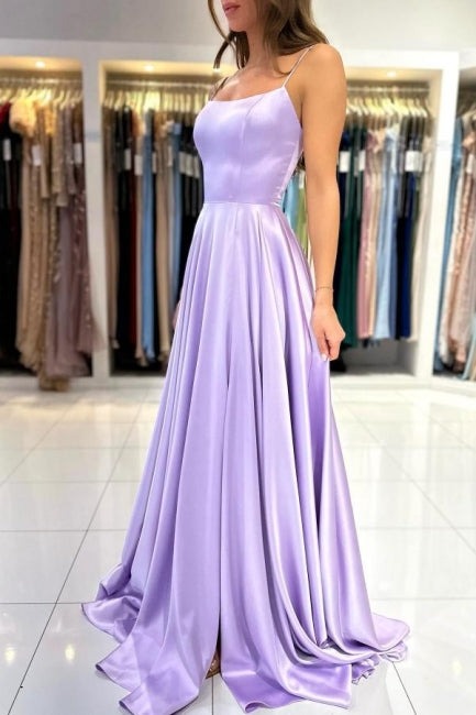 Simple Lilac Long A-line Sleeveless Backless Formal Prom Dresses-showprettydress