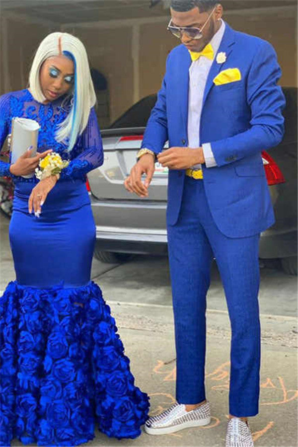 Simple Royal Blue Men's Suit Notch Lapel Slim Fit Prom Outfits-showprettydress