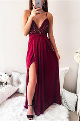 Simple Shining Sequins Applique Halter Prom Dresses Side slit Mermaid Sleeveless Chic Evening Dresses-showprettydress