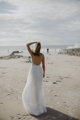 Simple Summer Spaghetti Strap White Beach Tulle Wedding Dress-showprettydress