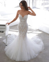 Simple Summer style White Sweetheart Mermaid Lace Wedding Dress Online-showprettydress
