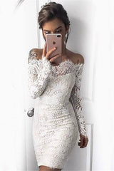 Simple White Long-Sleeve Mermaid Short Cocktail Party Dresses-showprettydress