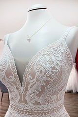 Simply Long A-line Tulle Lace Open Back Wedding Dresses-showprettydress