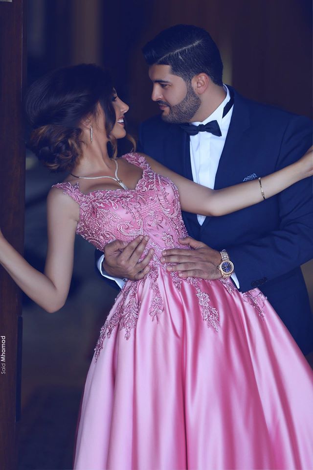 Sleeveless Candy Pink Evening Dresses On Sale Straps Appliques Chic Prom Dresses-showprettydress