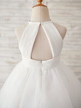 Sleeveless Crewneck Ecru White Kids Party Dresses-showprettydress