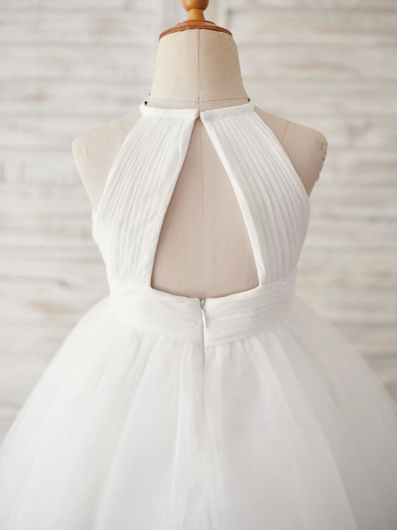 Sleeveless Crewneck Ecru White Kids Party Dresses-showprettydress