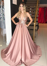 Sleeveless Dusty Rose A-line Sparkle Sequin Formal Evening Dress-showprettydress
