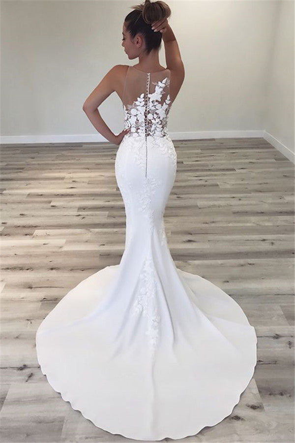 Sleeveless Sheer Tulle Wedding Dresses Mermaid Modern Dresses for Weddings-showprettydress