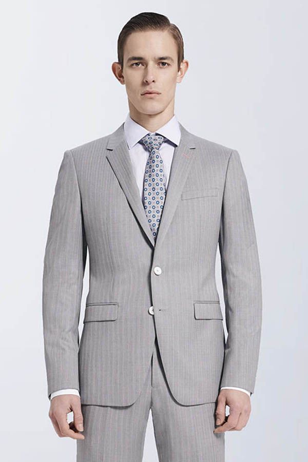 Small Notch Lapel Light-colored Stripes High Quality Light Grey Mens Suits-showprettydress