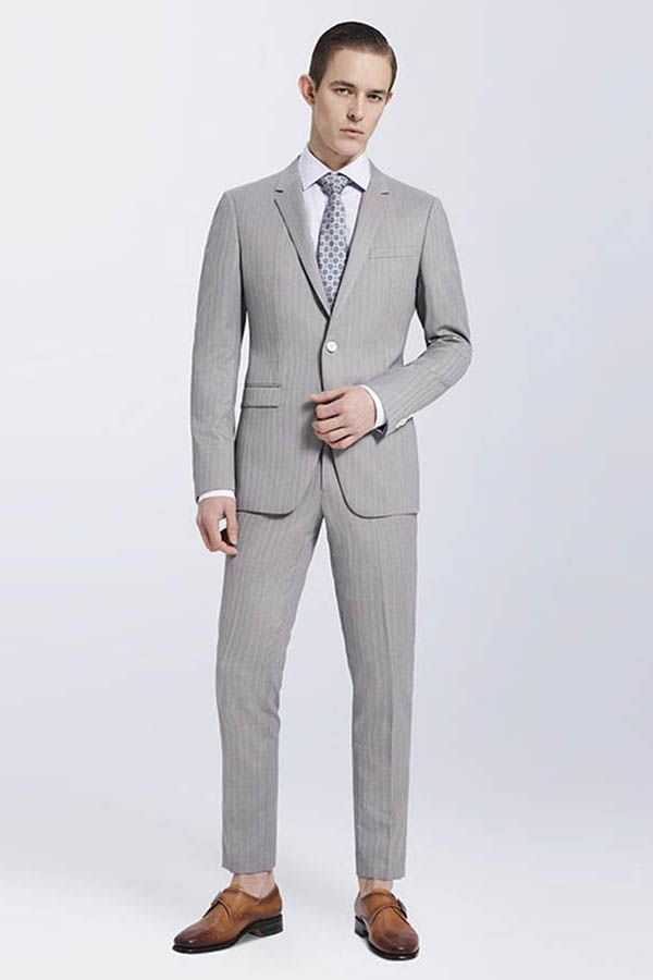 Small Notch Lapel Light-colored Stripes High Quality Light Grey Mens Suits-showprettydress