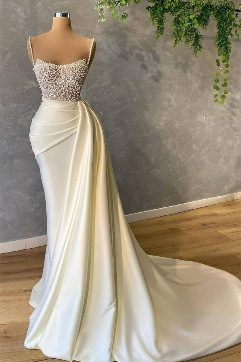 Spaghetti strap Mermaid Sweetheart Sleeveless Sequined Beaded Floor-length Prom Dress-showprettydress
