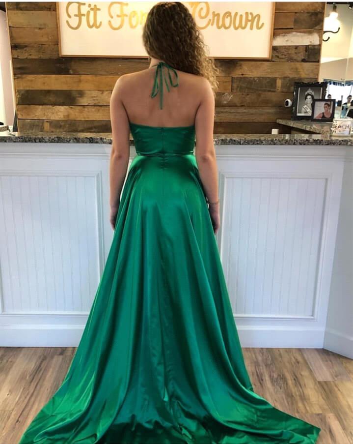 Spaghetti Strap Shiny Royal Blue Prom Party Gowns with High Split Chic V-neck Princess Evening dress On Sale-showprettydress