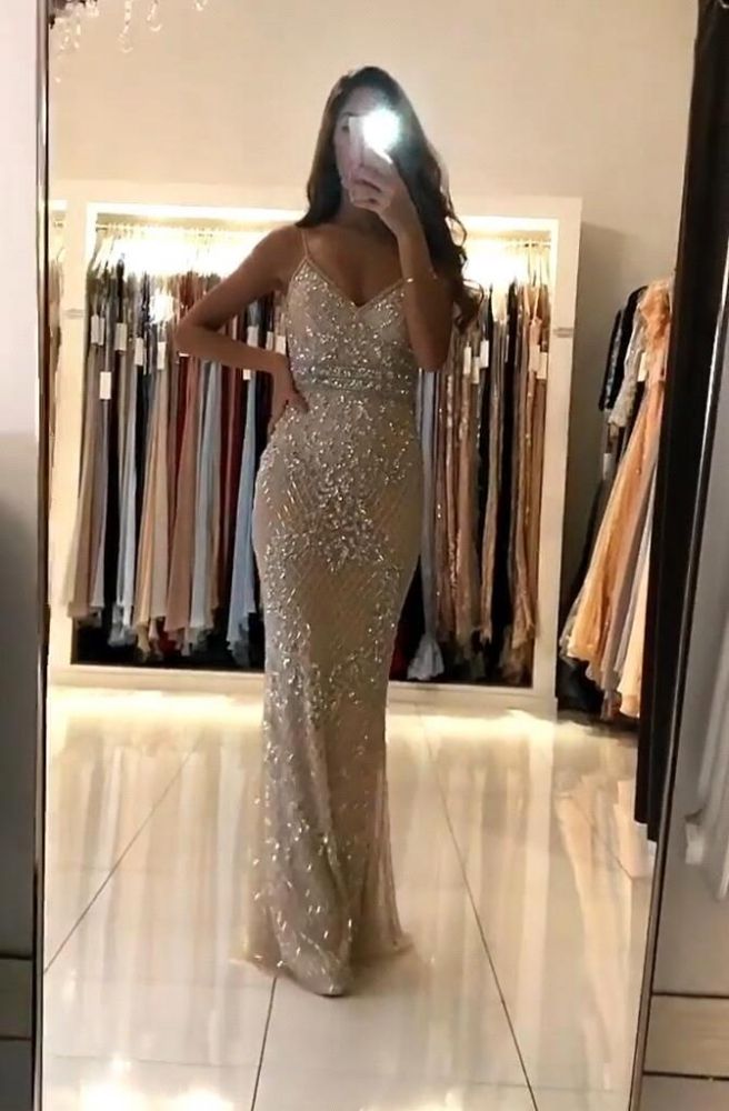 Spaghetti Strap Sparkle Sequin Column Long evening dress-showprettydress