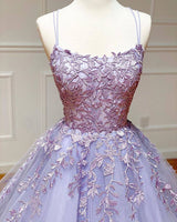 Spaghetti Straps Floral Lace Aline Evening Gown Sleeveless Prom Party Gowns-showprettydress