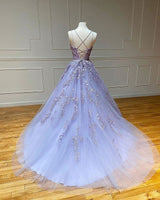 Spaghetti Straps Floral Lace Aline Evening Gown Sleeveless Prom Party Gowns-showprettydress
