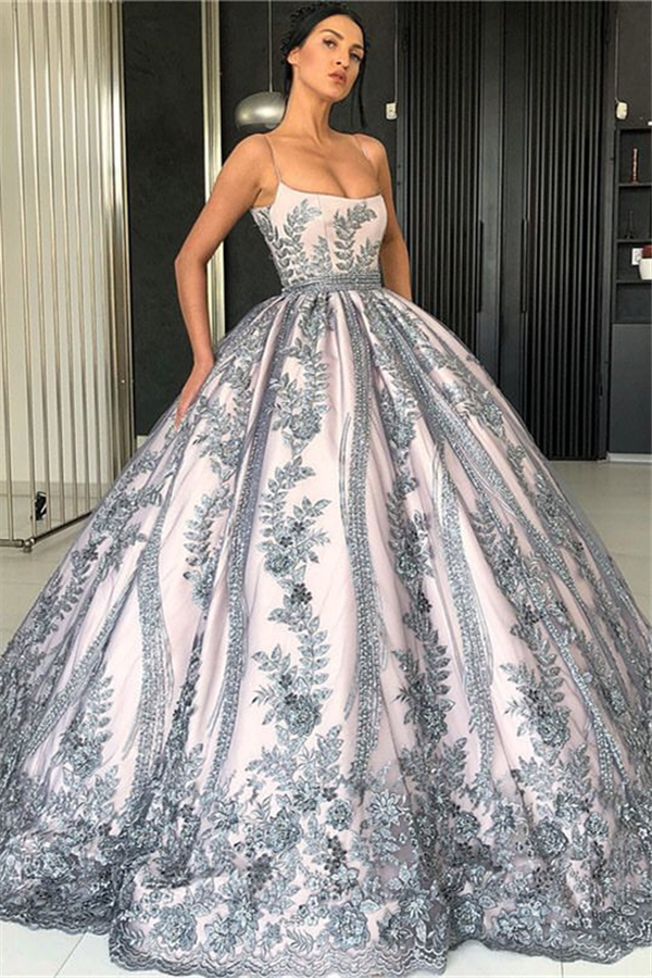 Spaghetti Straps Lace Appliques Evening Dresses Luxurious Princess Ball Gown Prom Party GownsNew Arrival-showprettydress