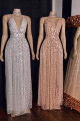 Spaghetti V-neck Polka Sequins Tulle Floor Length Mermaid Prom Dresses-showprettydress