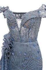 Sparkle Beaded Gray Off the shoulder Flowers Evening Dresses-showprettydress