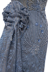 Sparkle Beaded Gray Off the shoulder Flowers Evening Dresses-showprettydress