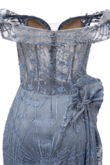 Sparkle Beaded Gray Off the shoulder Flowers Evening Dresses-showprettydress