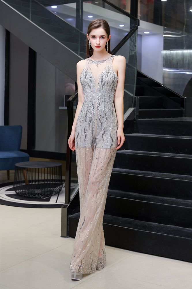 Sparkle Illusion High neck See-through Prom Jumpsuit-showprettydress