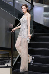 Sparkle Illusion High neck See-through Prom Jumpsuit-showprettydress