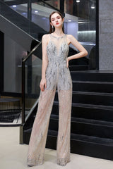Sparkle Illusion High neck See-through Prom Jumpsuit-showprettydress