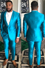 Sparkly Blue Shawl Lapel One Button Slim Fit Men Suits for Prom-showprettydress