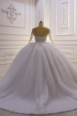 Sparkly Jewel Sequined Long Sleevess Princess Wedding Dress-showprettydress